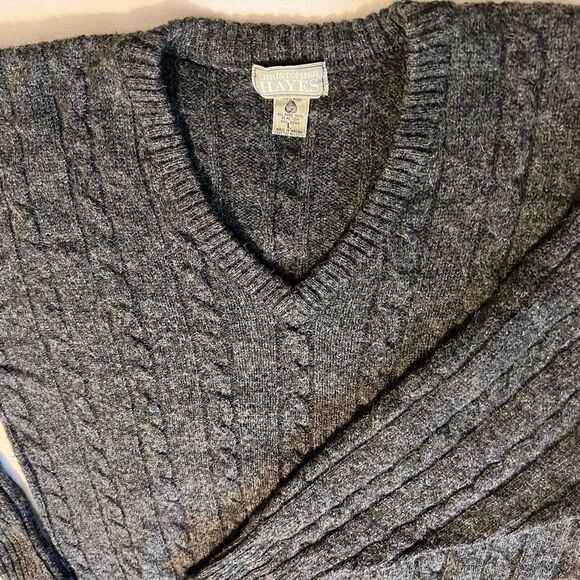 Vintage Christopher Hayes 90s Wool Charcoal Gray V Neck Sweater Preppy L - Picture 1 of 7